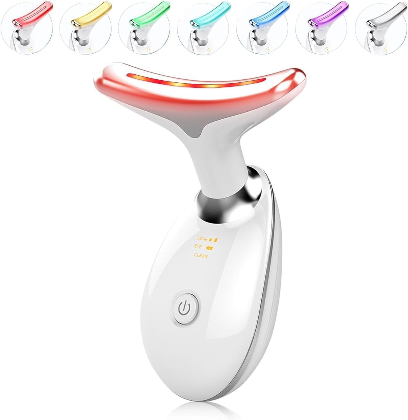 Portable Electric Massager with Red Light Therapy for Facial Skincare. Features 7-color LED Modes, 45°C Heat, EMS Massage for Lifting and Toning for Women Men V Shape Face Device(White)