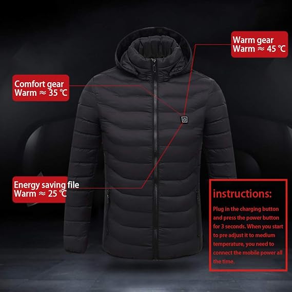Eeneme Heated Vest, Unisex Heated Coat for men women, Lightweight USB Rechargeable Electric Heated Jacket with 8 Heating Zones, Winter Warming Jacket Coat, Black, S