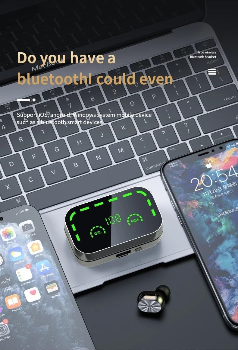 Jaiyana YD05 mirror wireless headphones led digital display headset waterproof noise-cancellation gaming in-ear earbuds