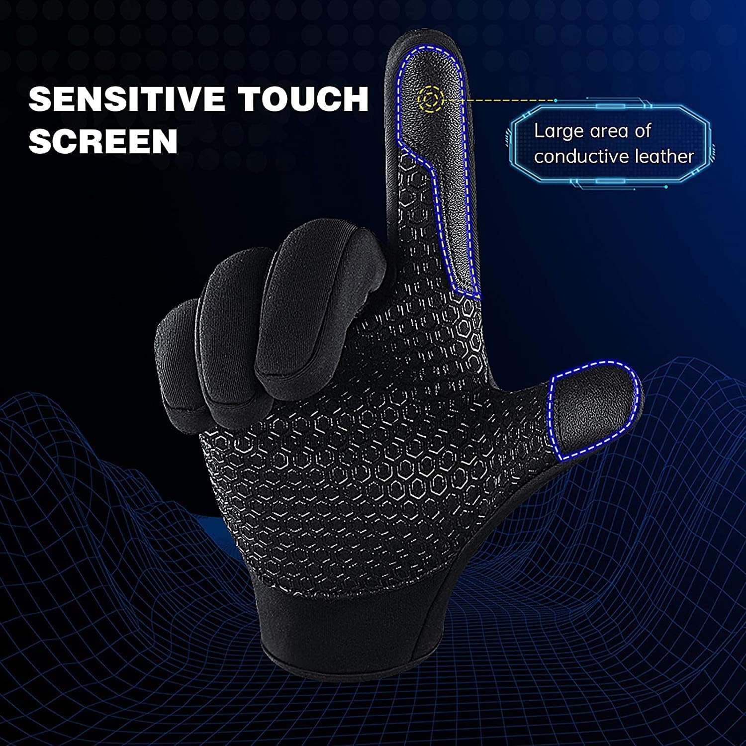 KASTWAVE Cycling Gloves, Bicycling Gloves, Anti Slip Shock Absorbing Men Women Winter Cycling Gloves Three Fingers Touch-Screen Fleece Windproof Waterproof Warm Outdoors Sport Gloves